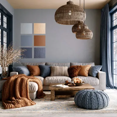 interior living room photo using lighter shades of Cec5b1, 7c5040, 526b5e, 282b1c and 2a385a; size 8.5" x 11" for a maga